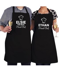 Personalised Head Chef & The Real Chef Custom Name Wedding Goals Adult Cooking Aprons For Couple